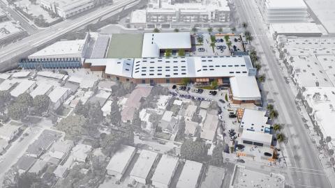 Aerial view of the Foundation Culver City campus looking west
