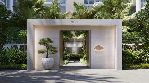 Entrance to the Mandarin Oriental Mandarin Oriental Residences, Beverly Hills at 9200 Wilshire Boulevard
