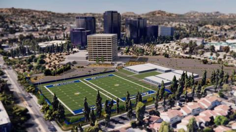 Aerial view of the proposed LA Rams practice facility looking southwest